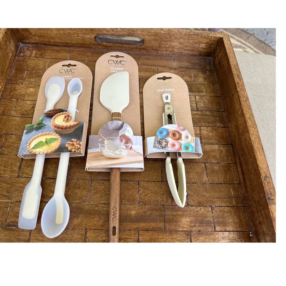 CWC Cook With Color Silicone Kitchen Utensil Set Spatula Mini Tongs Cream 4pcNWT